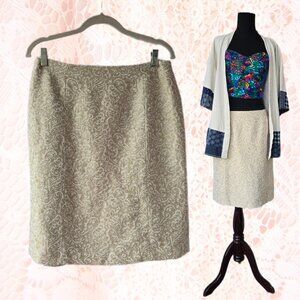 Ann Taylor Petites Pencil Skirt Cream Gold Brocade Romantic Classic Wedding